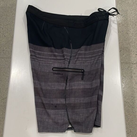 O' NEILL hyperfreak swim boardshorts lace up stretch gray black stripe - Picture 6 of 12